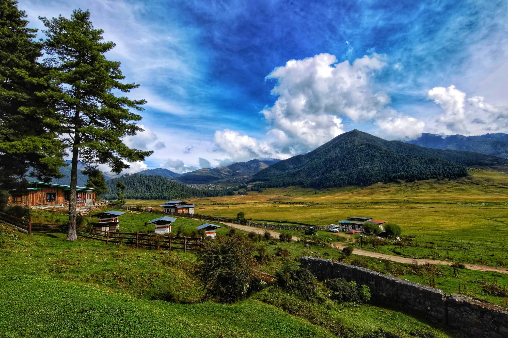 Farmland and mountains in Haa Valley, western Bhutan
