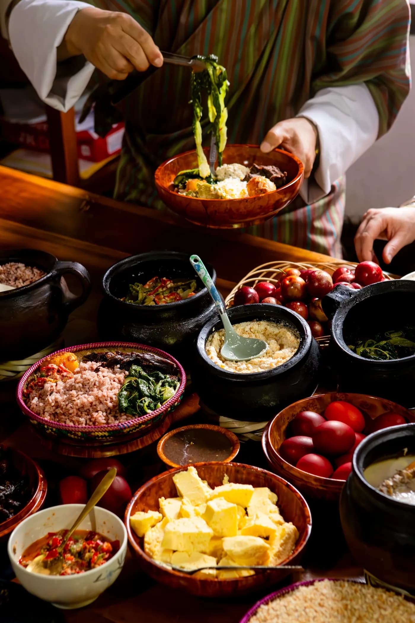 A traditional Bhutanese meal