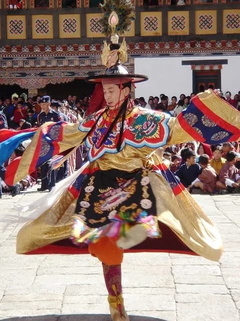 A colorful Tshechu mask dance in Bhutan